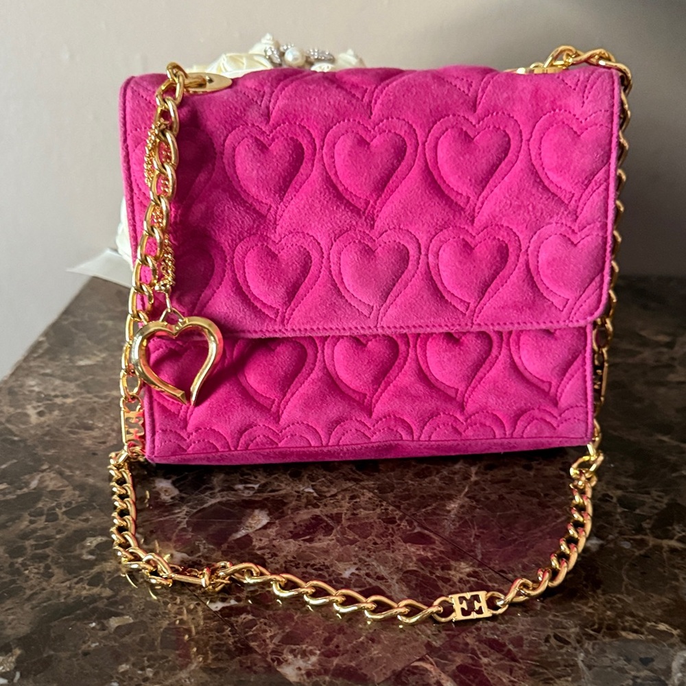 Escada suede leather Pink Heart-Patterned Chain Bag RARE